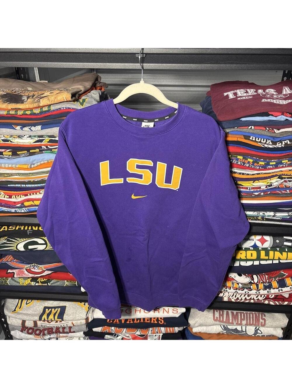 Vintage Y2K Nike Center Swoosh LSU Tigers Crewneck Sweatshirt Purple XL